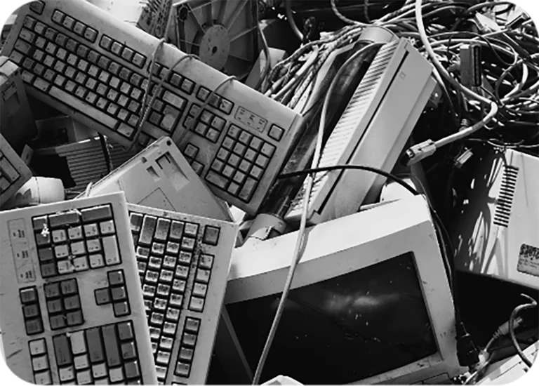 closeup of a pile of electronic waste