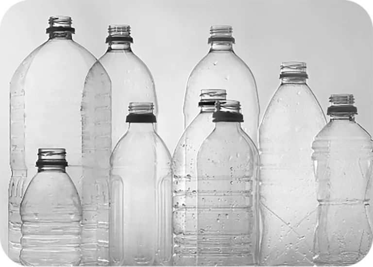 rigid plastic water bottles prepped for recycling
